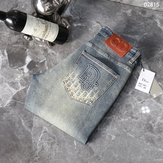 Dior Light Wash Denim Jeans with Embroidered Dior Logo Pocket